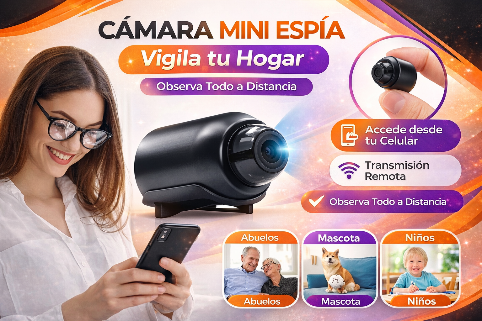 Tranquilidad Total - Mini Cámara Espía WiFi 1080p Visión Nocturna