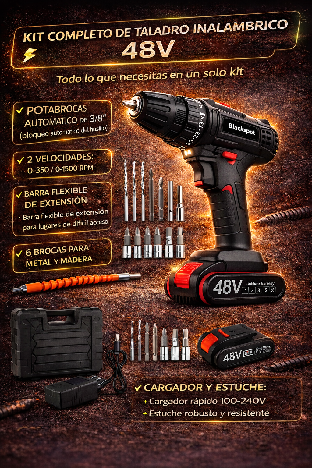Kit combinado de taladro eléctrico inalámbrico
