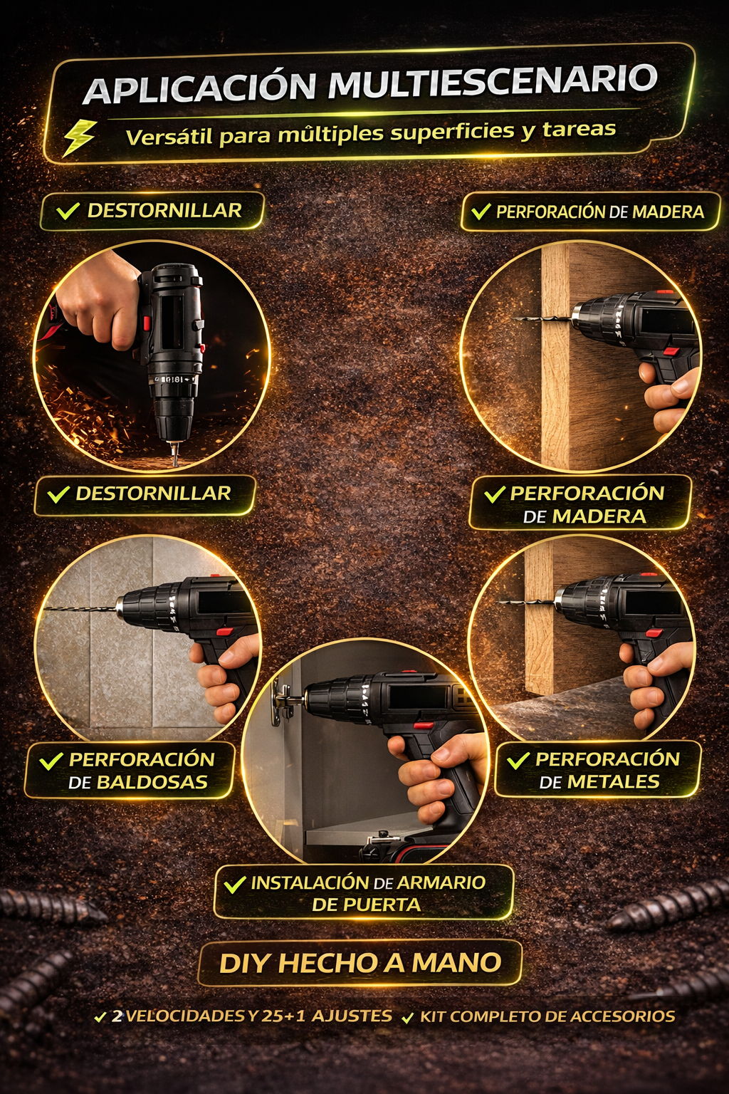 Kit combinado de taladro eléctrico inalámbrico