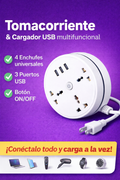 Carga 6 Dispositivos a la Vez - Regleta Compacta Cable Retráctil